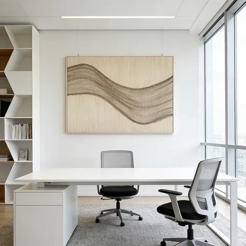 Handcrafted Layered Wave Framed Earthy Tone Artisan Textile Wall Sculpture for Nail Salons & Studios 6
