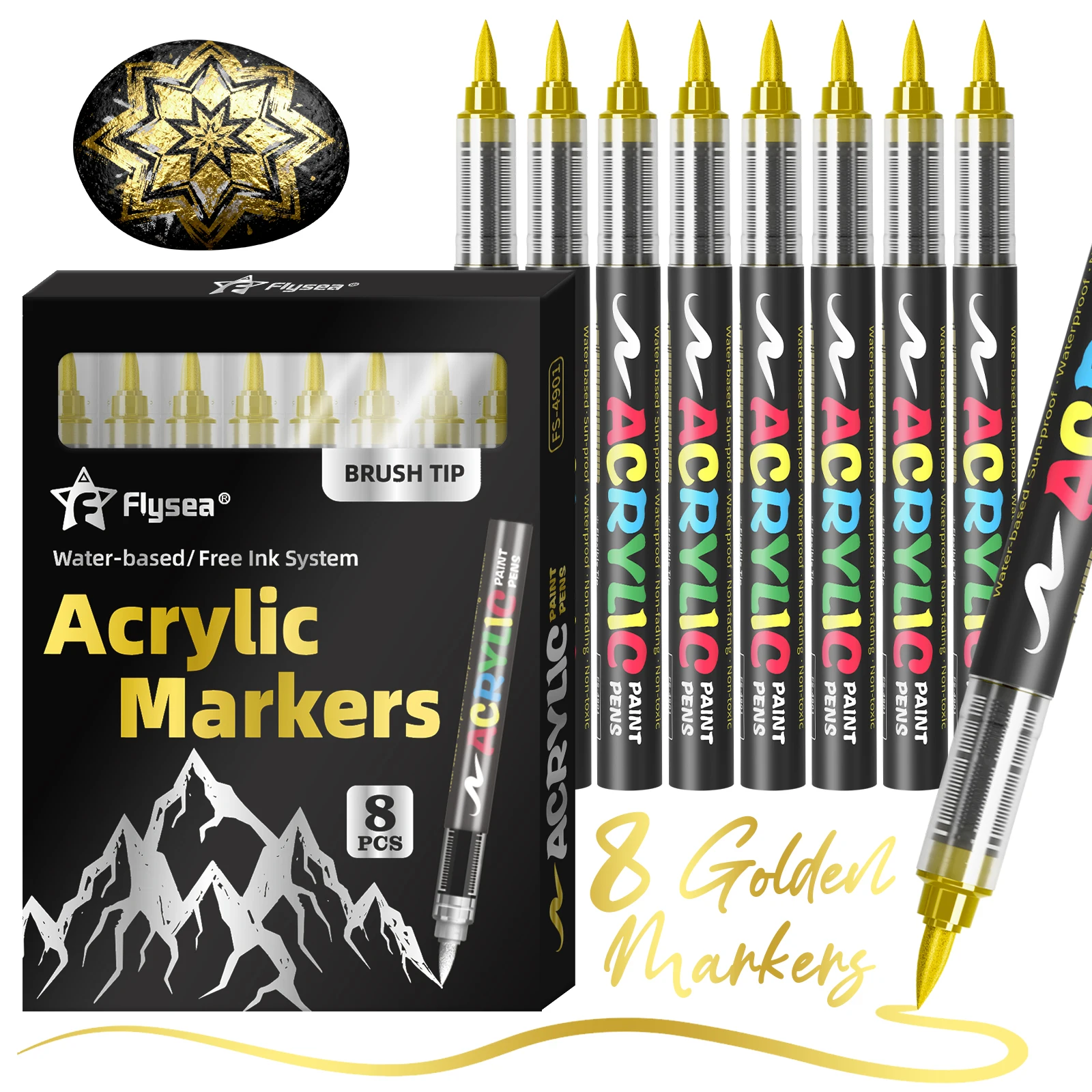 8/12er-Pack (Gold, Silber, Schwarz und Weiß) Gerade Flüssig-Acryl-Pigmentmarker, Farbmarker, Filzstifte, Schreibwaren – Detail 4