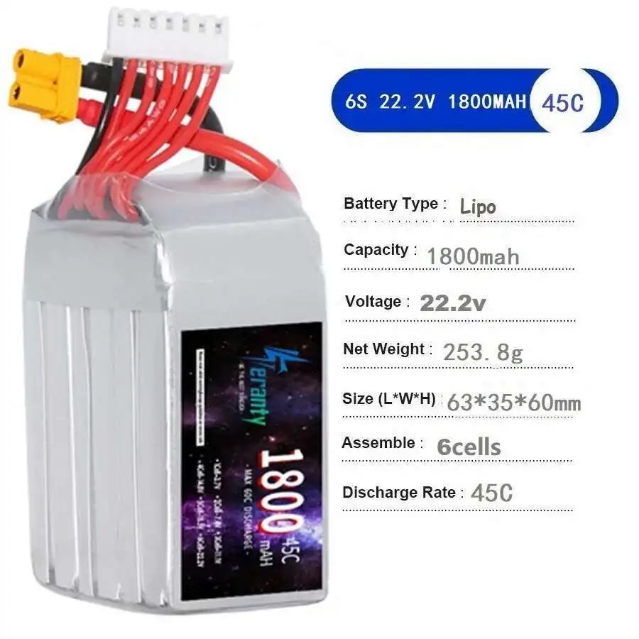 TERANTY 2S 3S 4S 6S Lipo Battery 1800MAH 45C 7.4V 11.1V 14.8V 22.2V Battery For RC Car Drone Quadcopter Boat 2PCS
