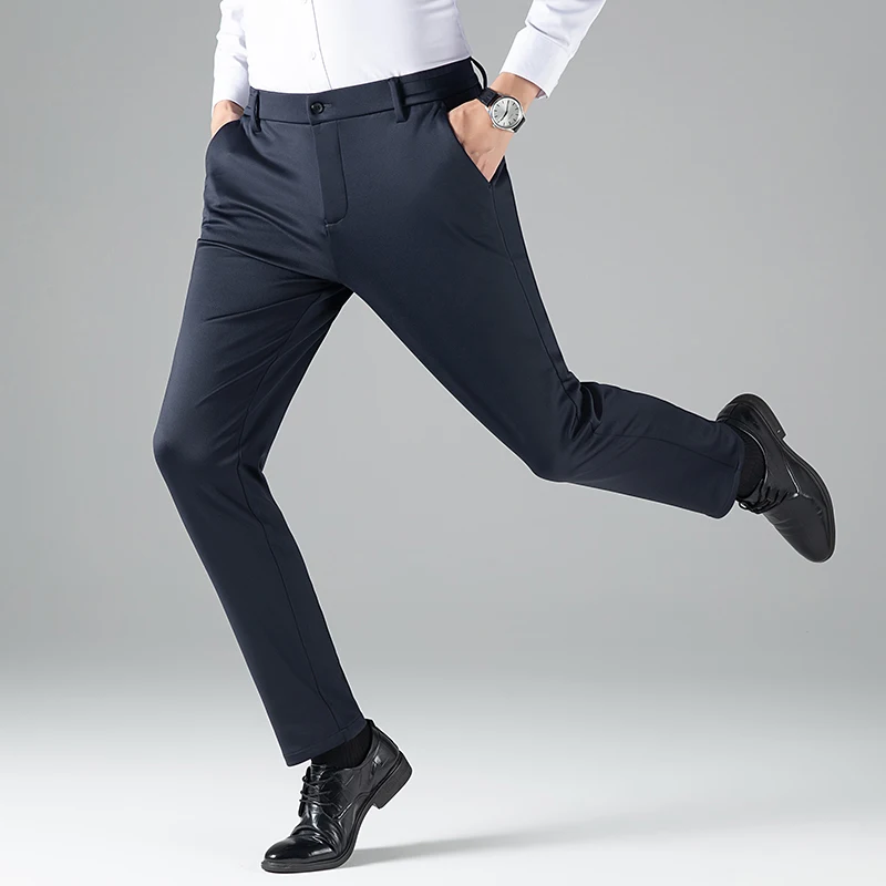 Effortless Men's Business Casual Trousers with a semi-elastic waistband Essential Pants Black Gray Straight Underwear Office