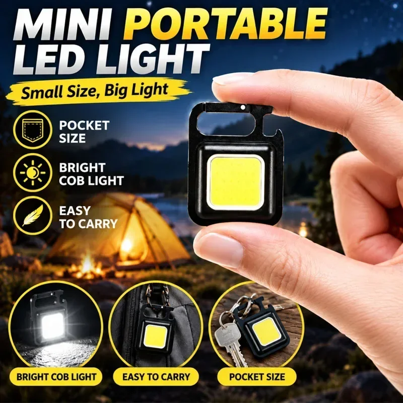 1-10pcs Mini Keychain Work Light Rechargeable Portable Torch with Carabiner Clip & Built-in Bottle Opener Magnetic Attraction