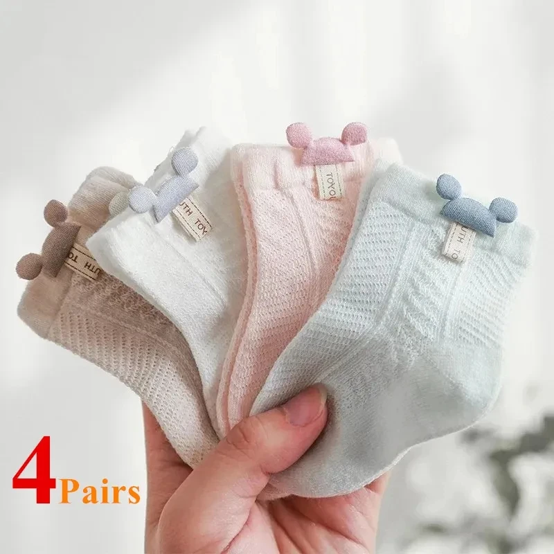 

4Pairs/Lot Summer Baby Mesh Thin Socks Cartoon Soft Cotton Newborn Sock Princess Infant Toddler Girls Cute Breathable Socks