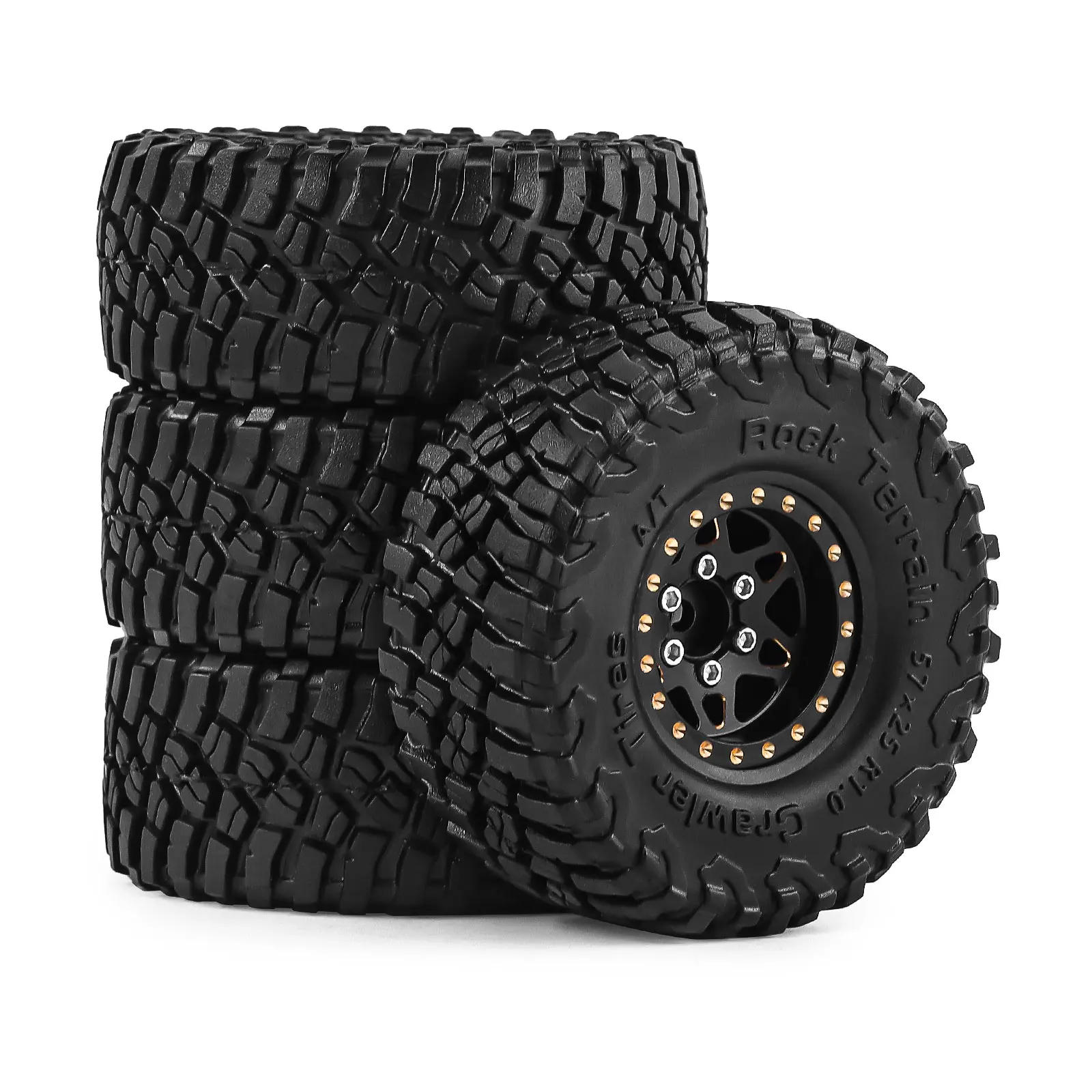 1.0 Inch Brass Wheels and Tires 4Pcs for TRX4M SCX24 FCX24 1/18 1/24 Scale Crawler Upgrade Heavy Weight Performance Parts