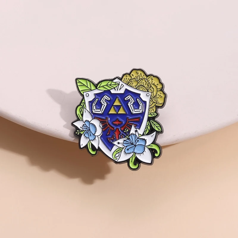 ZELDA SHIELD Enamel Pins Custom Game Element Blue Shield Brooches Lapel Badges Cartoon Funny Jewelry Gift for Kids Friends