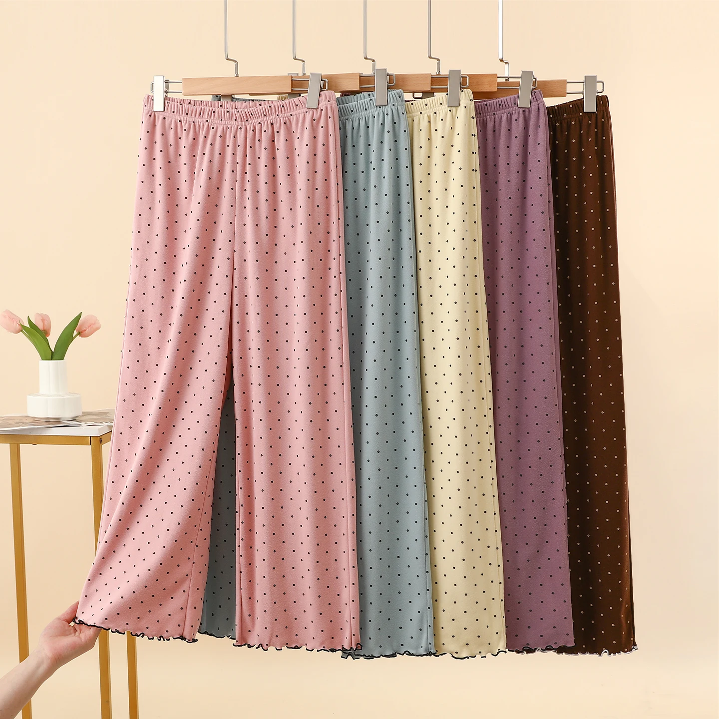 Thickened Fleece Lined High Waist Wide Leg Pants Women's Casual Loose Fit Home Wear Trousers Autumn Winter plus Size Sleepwear