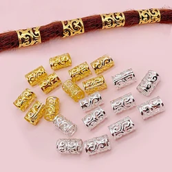 10Pcs/Lot Metal Hair Rings Beads Cuffs Gold Silver Hollow Tubes Charms Dreadlocks Dread Hair Braiding Women Hair Tools Styling