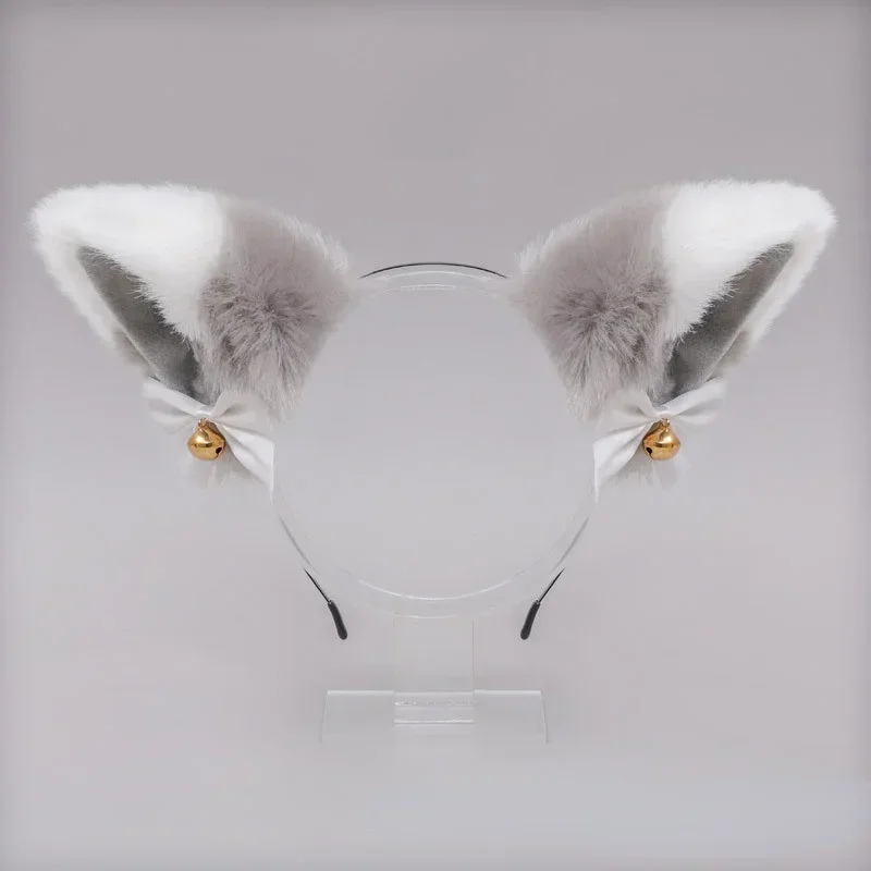 Long Fur Animal Fox Cat Ears  Headband Hairband with Bell Bow  Party Accessories  Anime Cosplay Costume Halloween