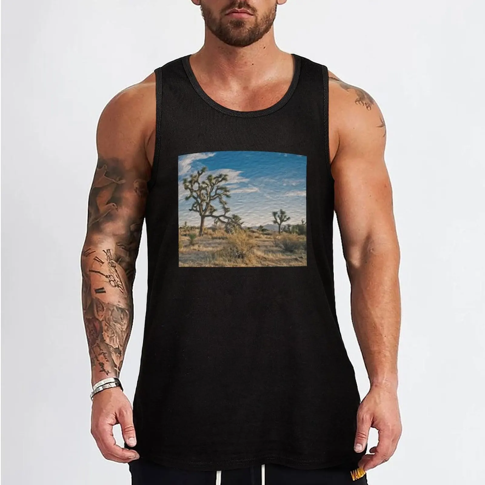 Digital Art Composition of Joshua Tree, Mojave Desert, California. Tank Top bodybuilding man sleeveless gym shirts male Clothing