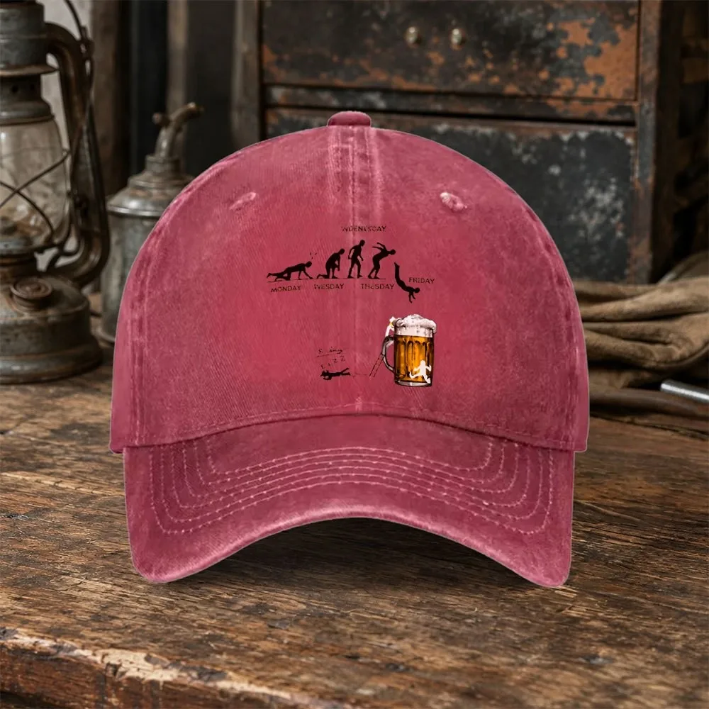 Funny Beer Evolution Print Washed Baseball Cap Unisex Casual Sports Travel Daily Wear Hat