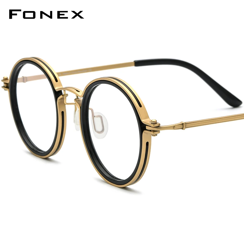 

FONEX Acetate Titanium Glasses Frame Men 2024 New Vintage Round Eyeglasses Women Spectacles Korean Eyewear F85692