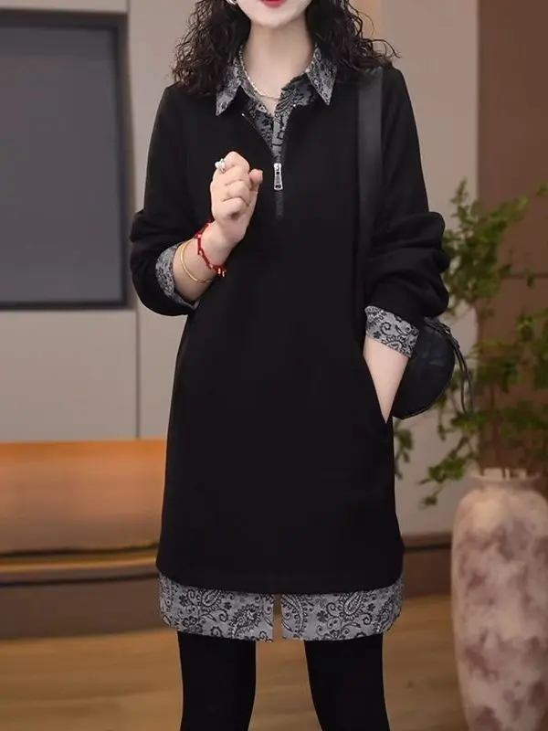 

Повседневная женская толстовка-платье больших размеров 300 Pou, средней длины, осенне-зимняя, модная, удобная