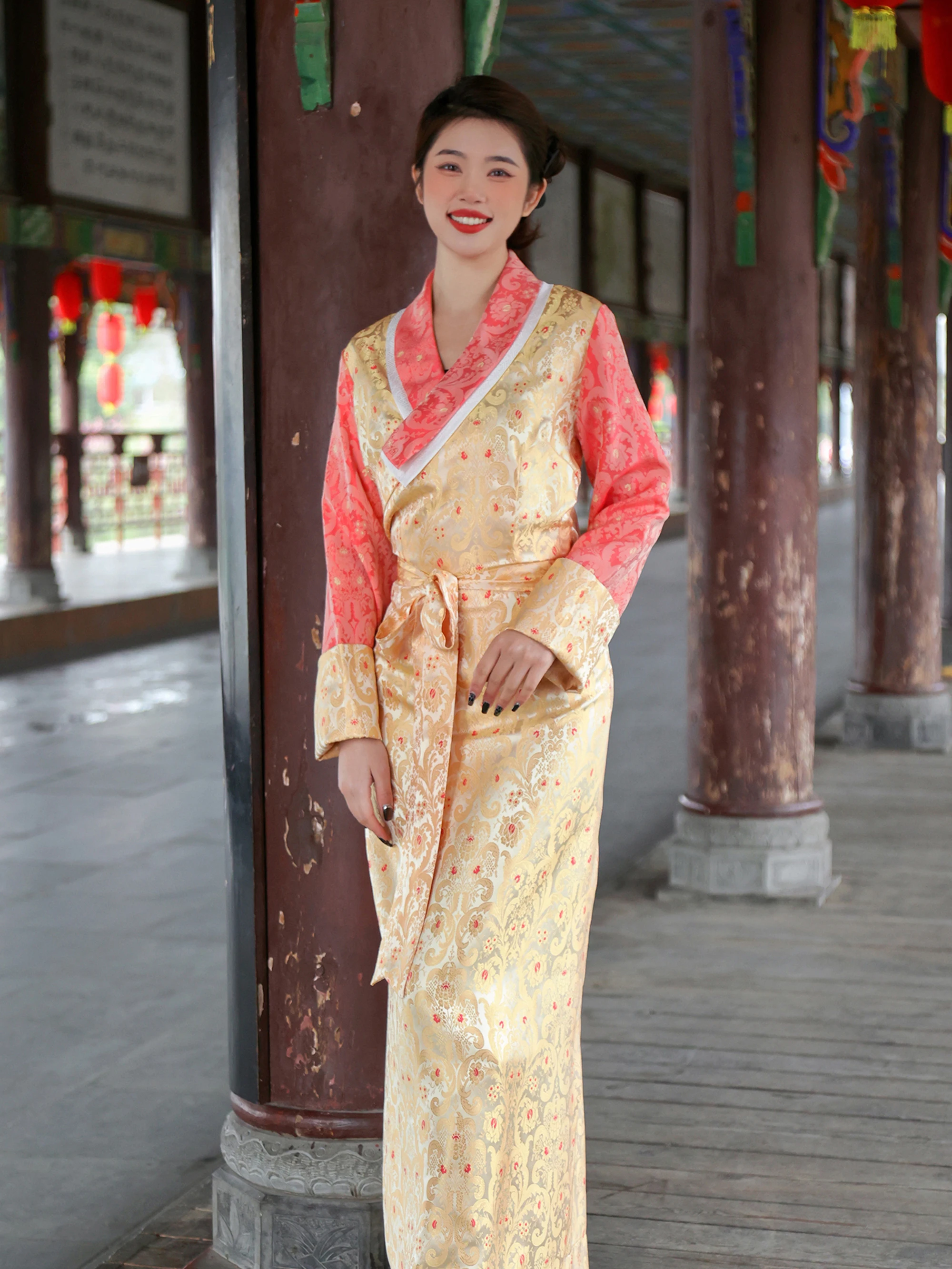 

Желтая тибетская женская юбка-миди А-силуэта в этническом стиле, модифицированная версия, для сценических выступлений, с эффектом похудения