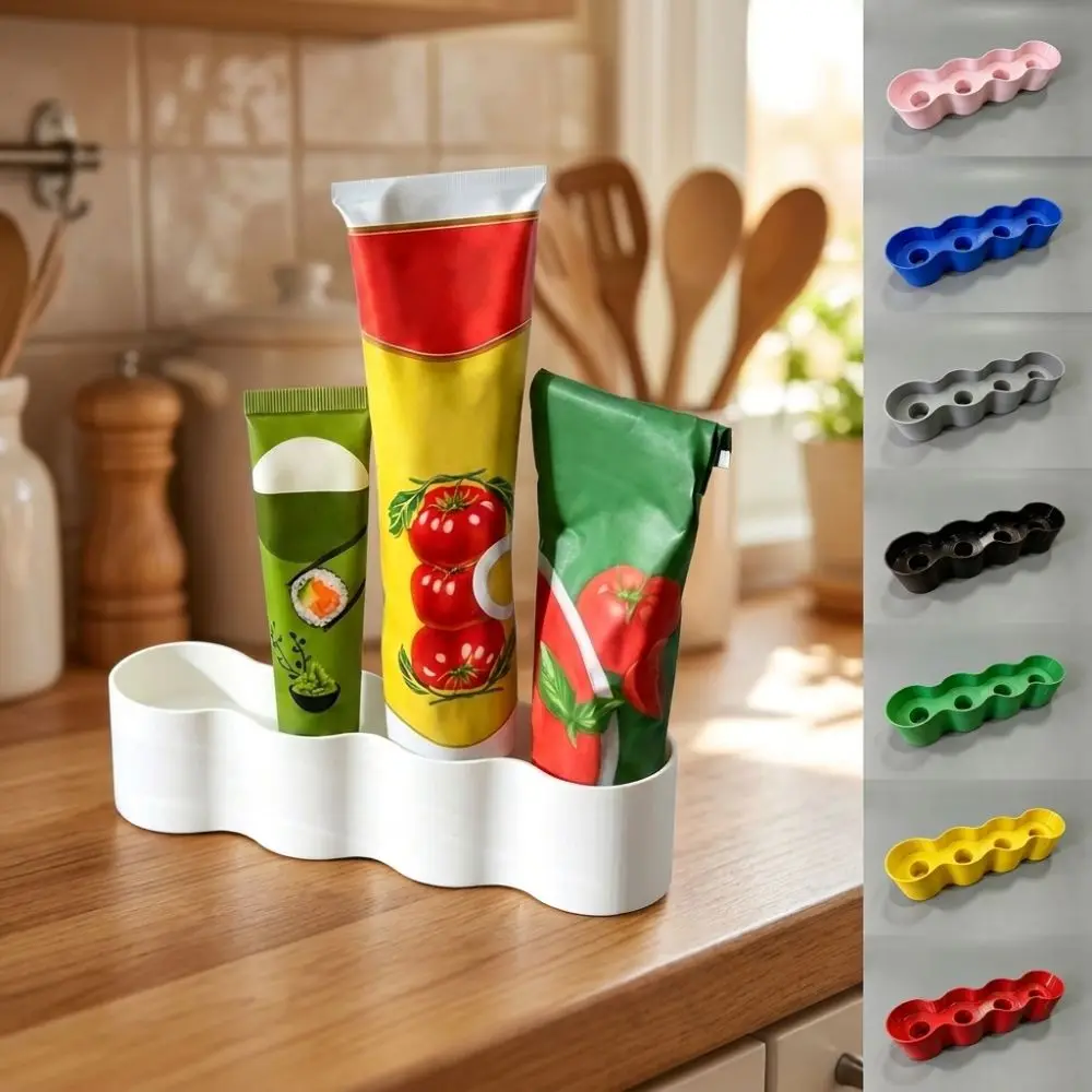 4 Slots Sauce Tube Storage Holder Wave Shaped 3D Printing Condiment Tube Rack Plastic Prevent Sauce Tipping