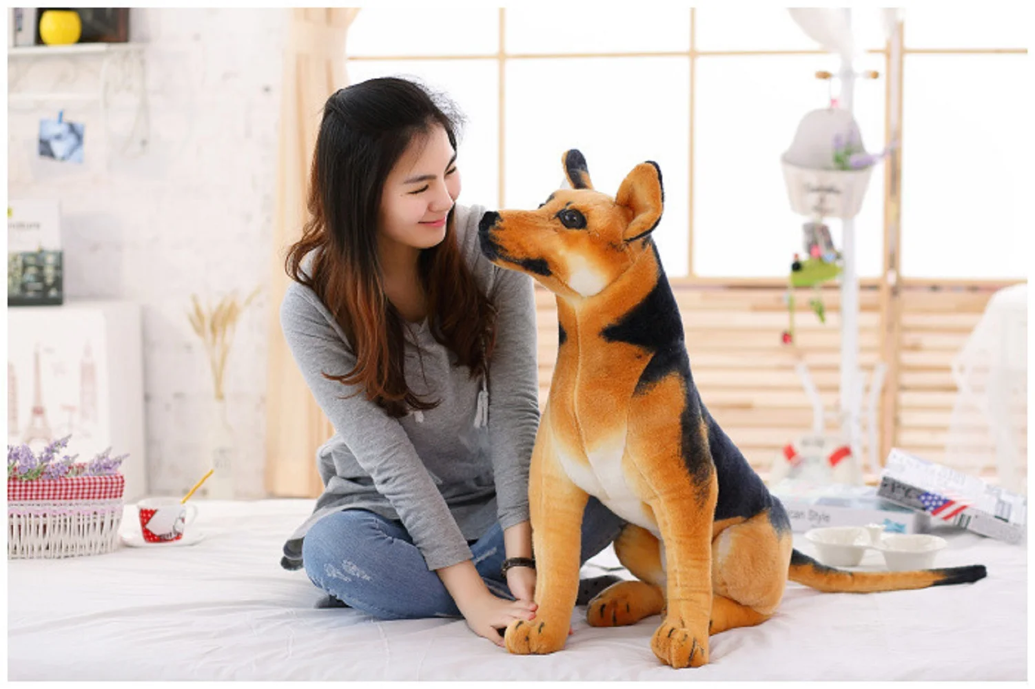 80cm Plush Shepherd Dog Toy Simulation Soft Sitting Doll Gift for Children And Pets