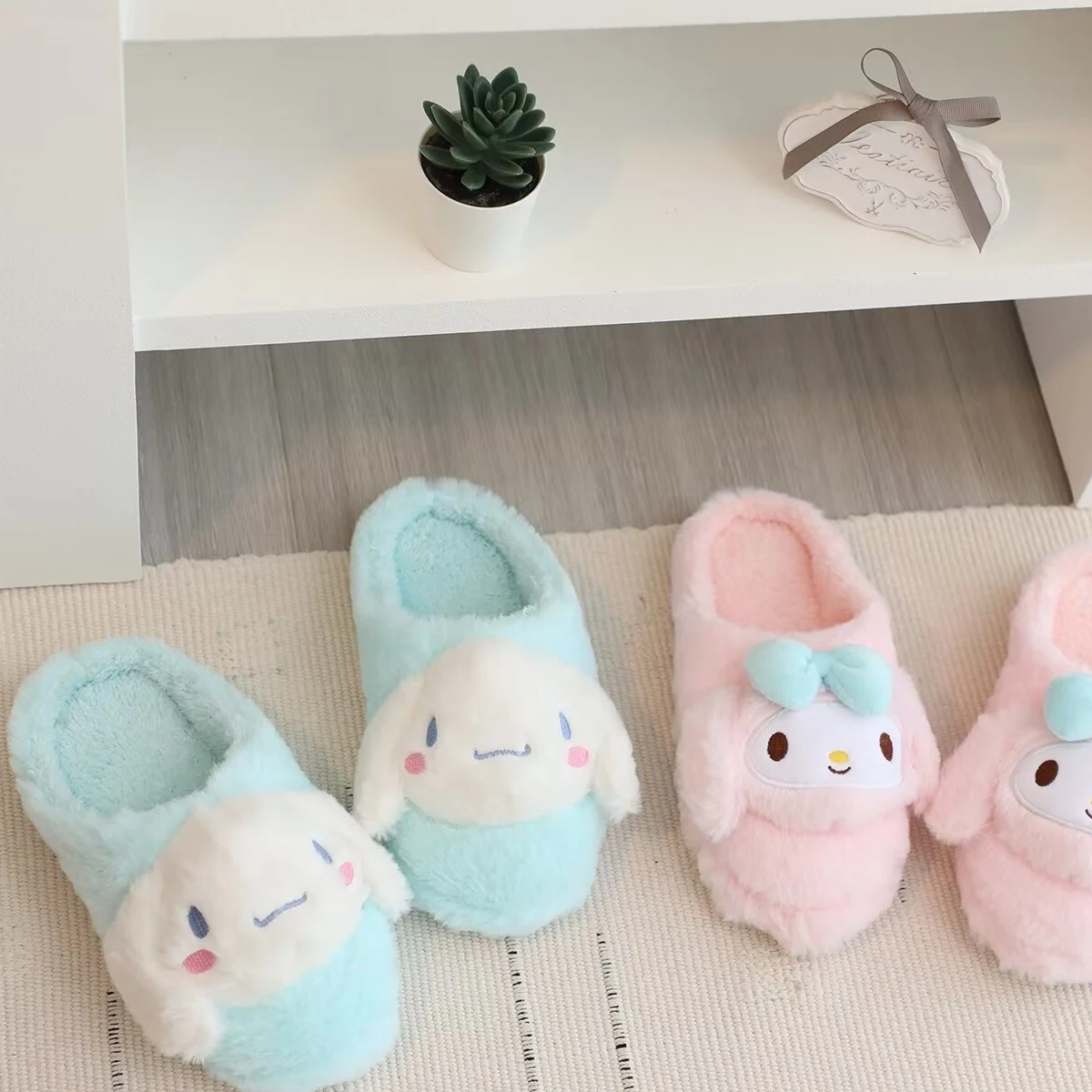 Lovely Pochacco Kuromi Indoor Cotton Shoes My Melody Cinnamoroll Warm Slippers Cartoon Japanese Style Slippers Flat Non-slip