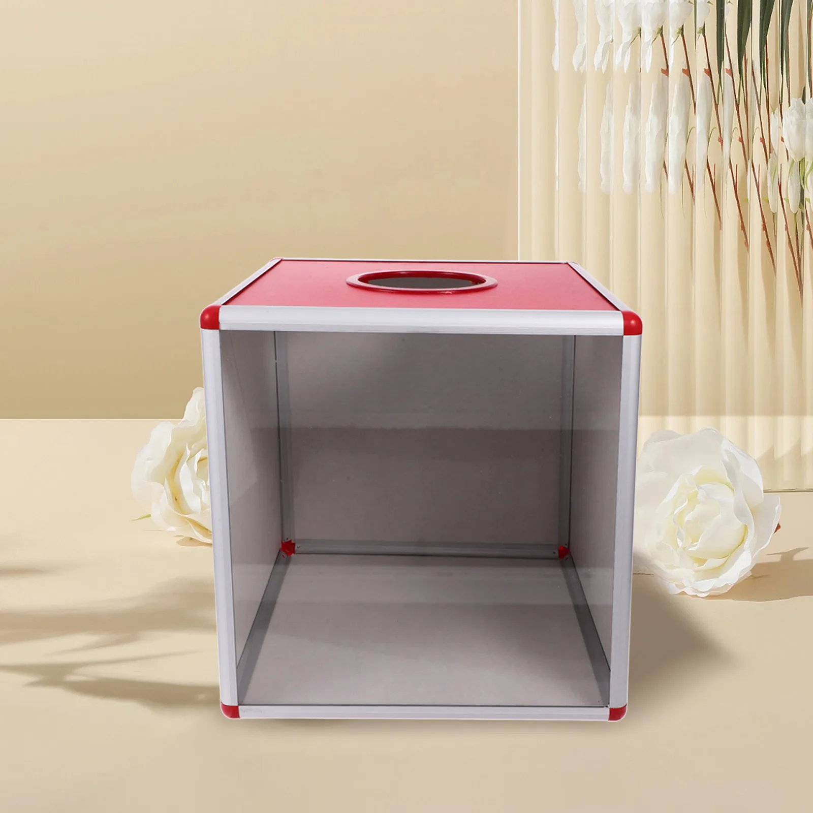 

1 Transparent Red Raffle Box Party Games Voting Donation Plastic Container Suggestions Business Cards Lottery Drawing