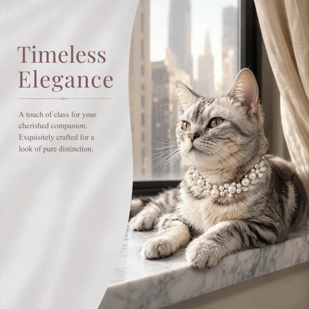 Fashion Adjustable Pet Stainless Steel Full Diamond Cat Collar Gemstone Pearl Metal Chain Pet Accessories For Small Dogs