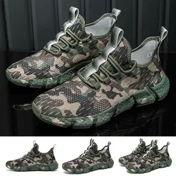 Army Green Camouflage Casual Shoes Women Men Sneakers Breathable Low Top Sock Shoes Mesh Thick Soled Cushioning Size 36-46