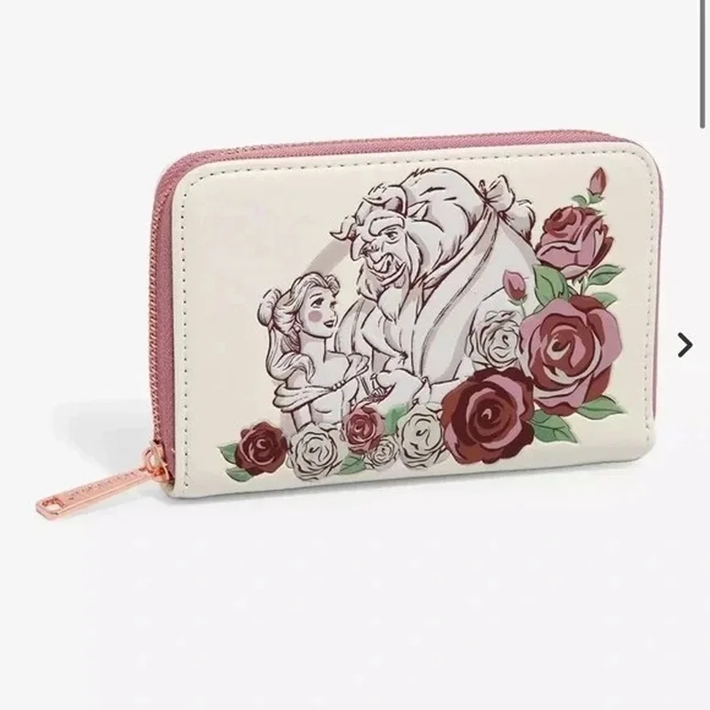 Disney Loungefly lindo dibujo animado La Bella y La Bestia estilo bordado cartera tarjetero bolsa de almacenamiento monedero moda regalos para chicas