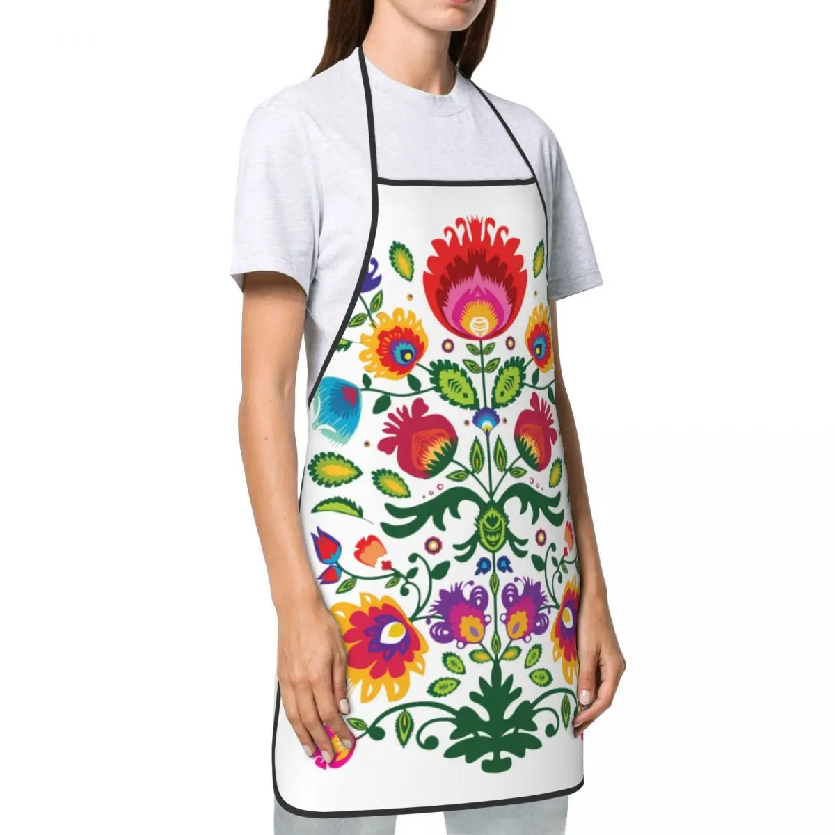 Custom Bib Polish Folk Floral Aprons for Men Women Unisex Adult Chef Kitchen Cooking Poland Flowers Art Tablier Cuisine Baking