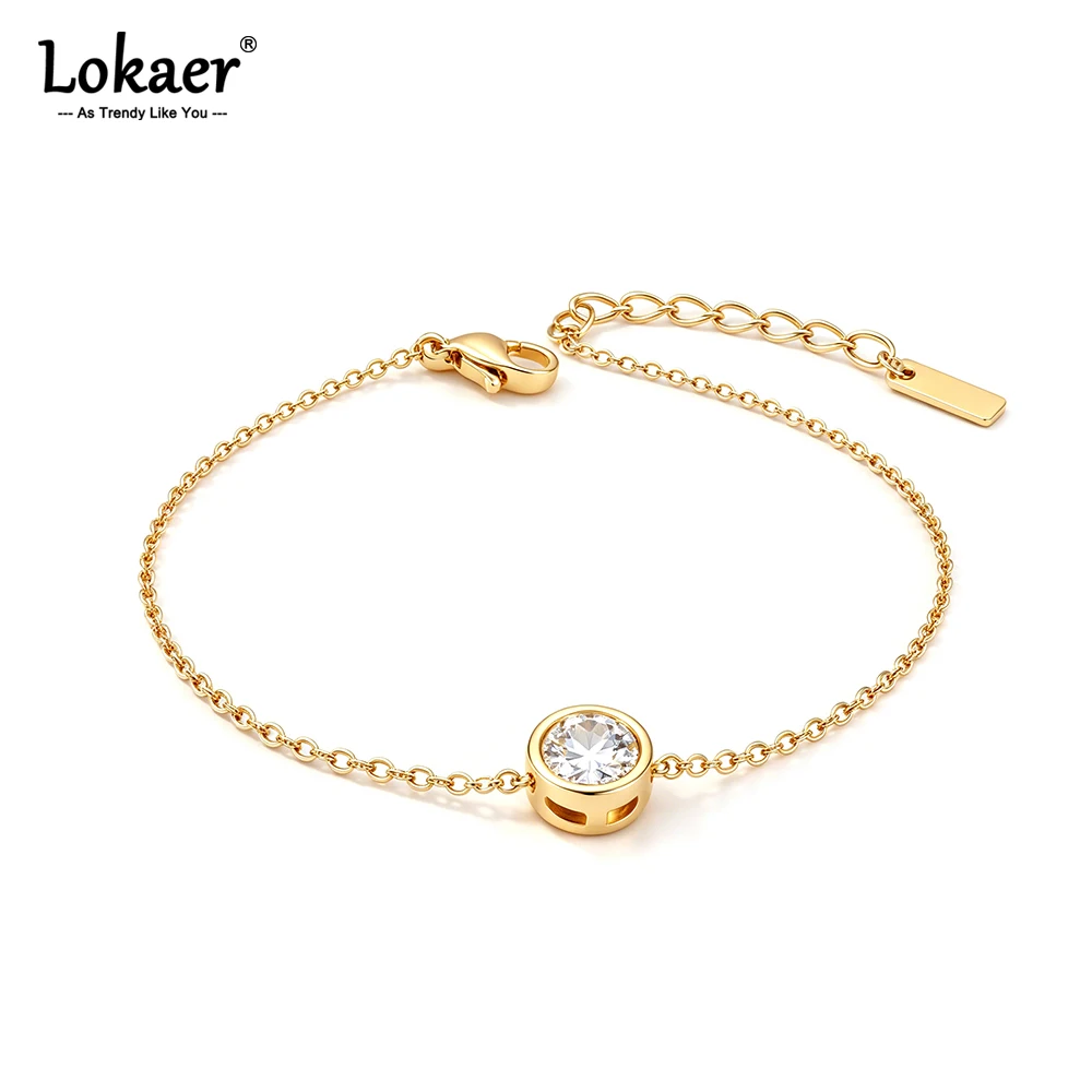 Lokaer Edelstahl-Armband mit rundem Zirkonia-Anhänger für Damen, zarte Schmuckgeschenke für Hochzeit, Jahrestag, Geburtstag, B26042