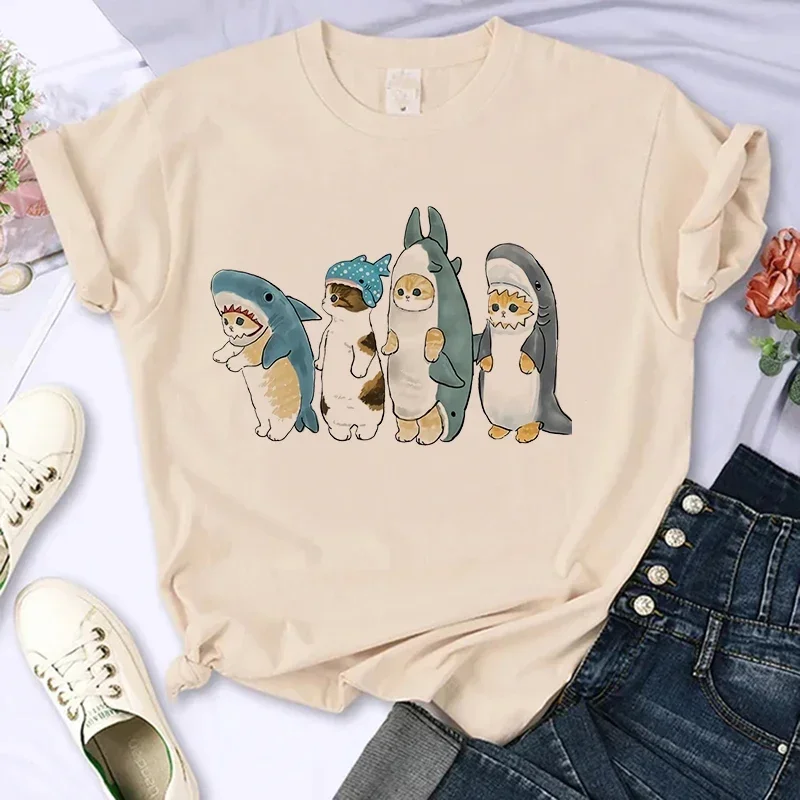 Cute Cat Shirt Women Funny Cartoon T Shirt Y2K 90S Harajuku Graphic Ulzzang T-Shirt 90S Print Tshirt Aesthetic Top Tee Female