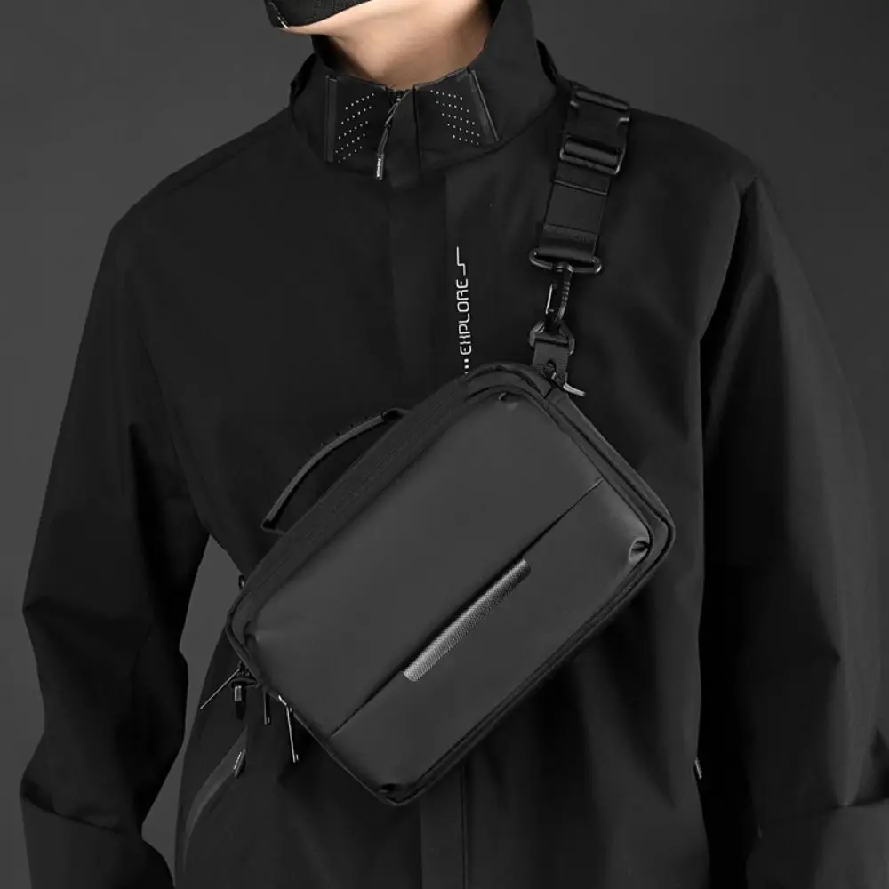 Waterproof Man Crossbody Bag Large Capacity with Handle Shoulder Nylon Bag Multi-Pockets Multi-functional Business Chest Bag