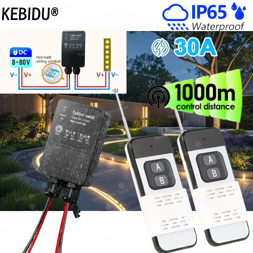 RF 433MHz اللاسلكية التحكم عن بعد التبديل تيار مستمر 12 فولت 24 فولت 36 فولت 72 فولت 30A في الهواء الطلق مقاوم للماء 1000 متر نطاق التحكم لمضخة مصباح مروحة العادم