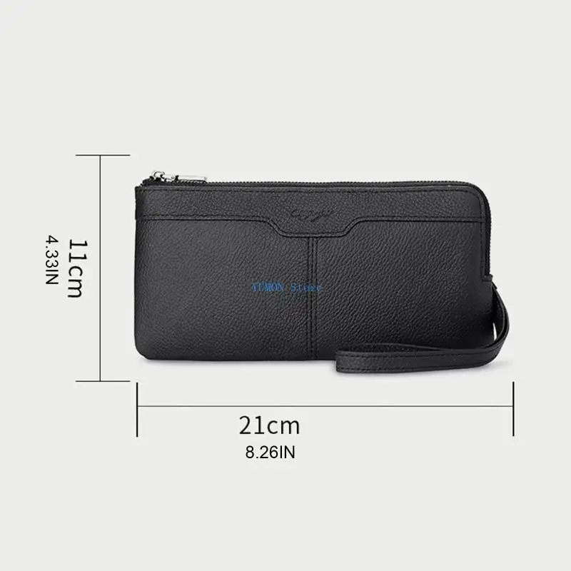 D0UD Men Wallet Vintage Leather Long Wallet Zipper Business Coin Purse Phone