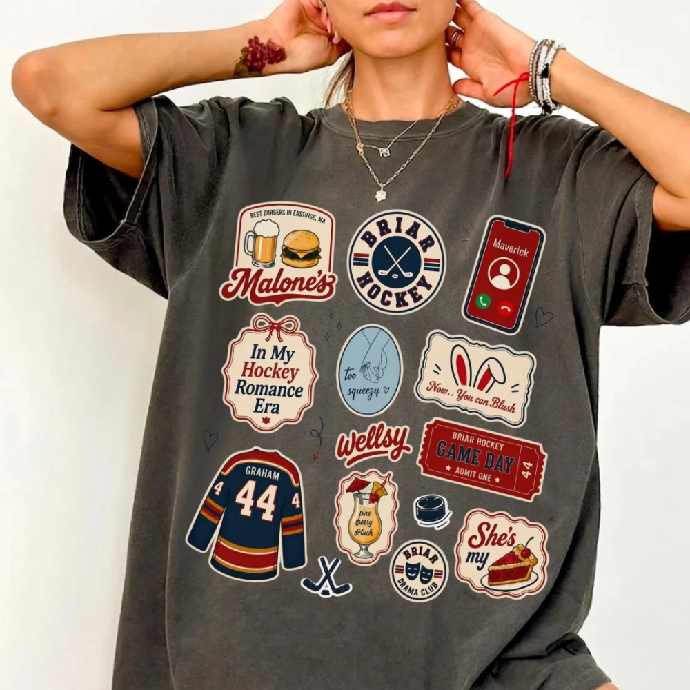 Off Campus Hand Drawn Illustration Style Unisex Shirt Ice Hockey Jersey Street Wear T-shirt 2026 Summer New Y2k T-shirt Fan Gift
