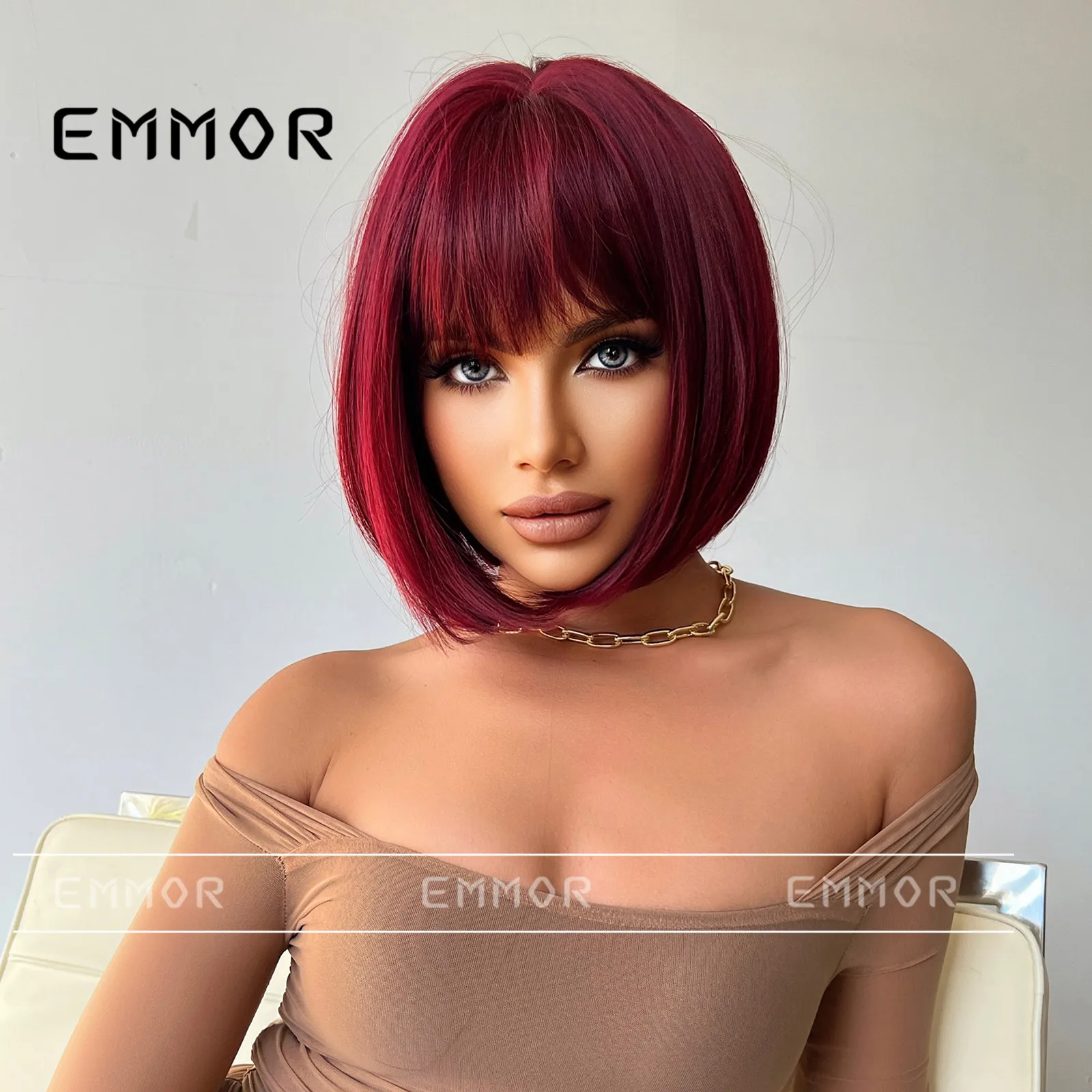 Fashion Burgundy Bob Full Wig Elegant Short Hair for Cosplay Easy To Style for Women