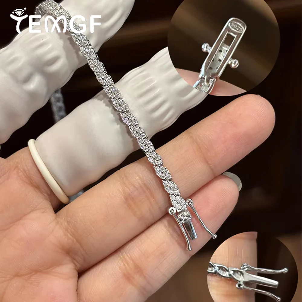 

New Arrivals TEMGF Full 1.2mm Moissanite Bracelet GRA Certification S925 Silver Chain for Women Elegant Sparkling Fine Jewelry