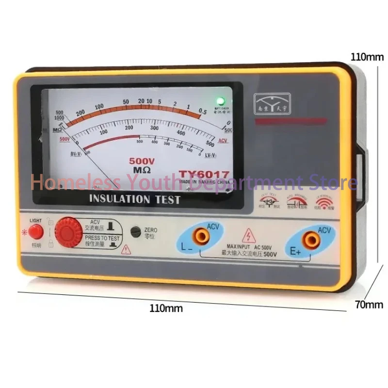 TY6017/TY6018/TY6045 Insulation Resistance Meter Megohmmeter 500V 1000V Megger Ground Tester Pointer Multimeter Type Voltmeter