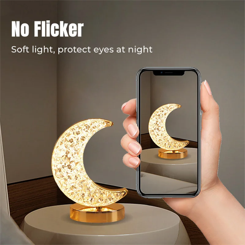 USB Three-Color Dimming Touch Table Lamp Star Moon Desktop Decoration Lamps Children\'s Birthday Gift Atmosphere Night Lights