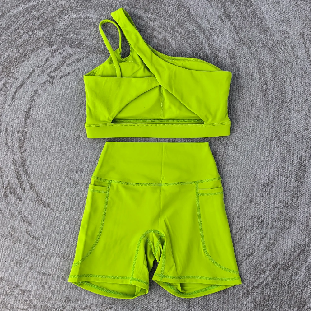 Women's 2 PCS Sports Yoga Set Sexy Sport Bra High Waist Sports Pocket Shorts Gym Fitness Sleeveless Workout Suit Sporstwear