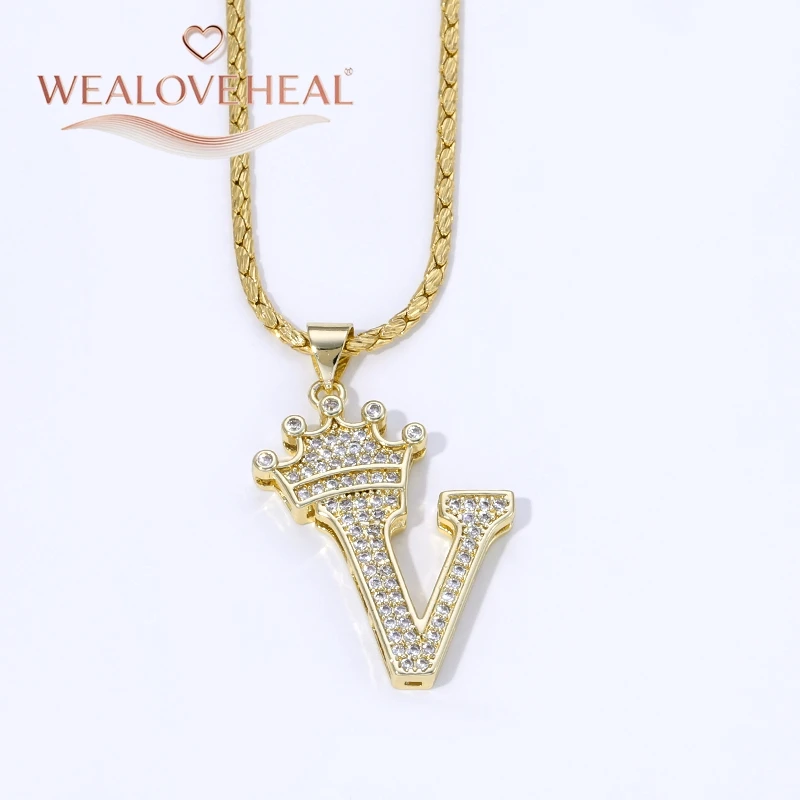 18K Vergoldete A-Z Kronen-Initial-Halskette, Iced Out CZ 26 Buchstaben-Anhänger-Kette, Personalisierter Hip-Hop-Schmuck Geschenk für Ihn und Sie – Detail 40