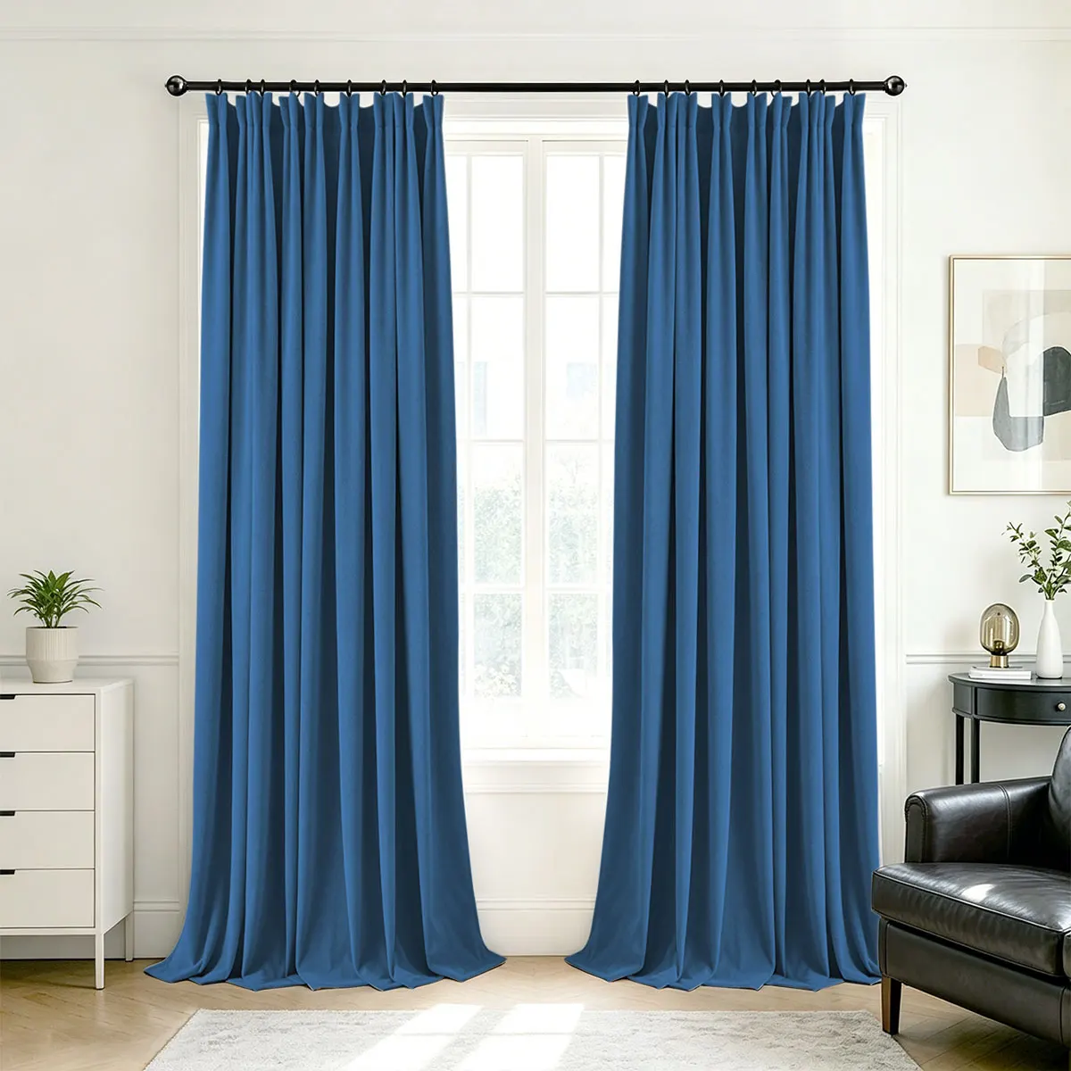 Royal Blue Velvet Blackout Curtains 2‑Pack, Pinch Pleat Hook Top Drapes, Modern Solid Curtain for Bedroom Living Room Home Decor