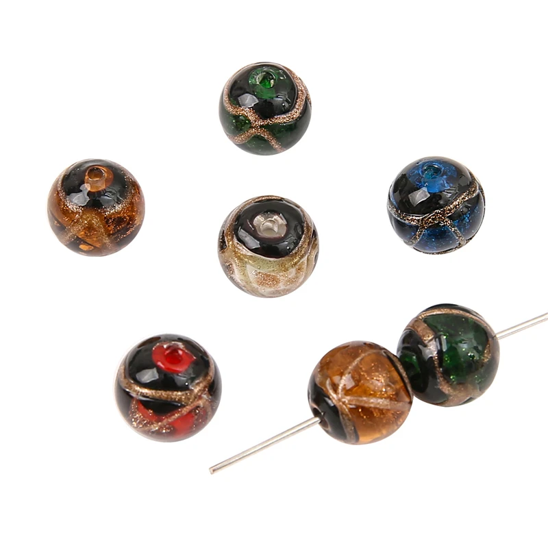 1 Stück 10 mm neue goldfarbene Lampwork-Glasperlen, lose dekorative Perlen für die Schmuckherstellung, DIY-Armband, Halskette, Bastelzubehör – Detail 3
