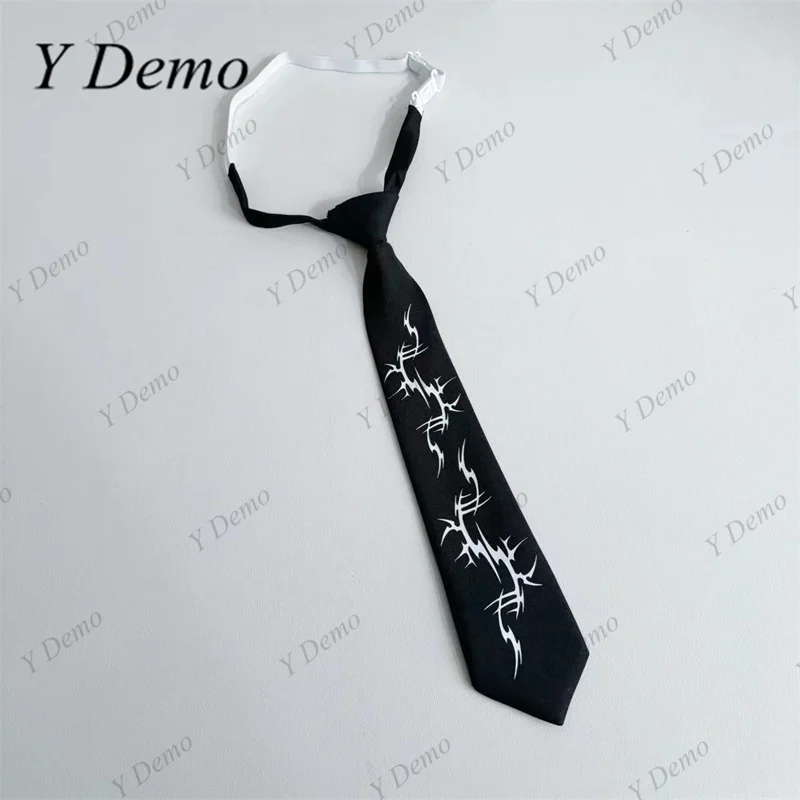 Y Demo Techwear Rock Thorn Lightning Print Adjustable Choker Elastic Black Neck Tie