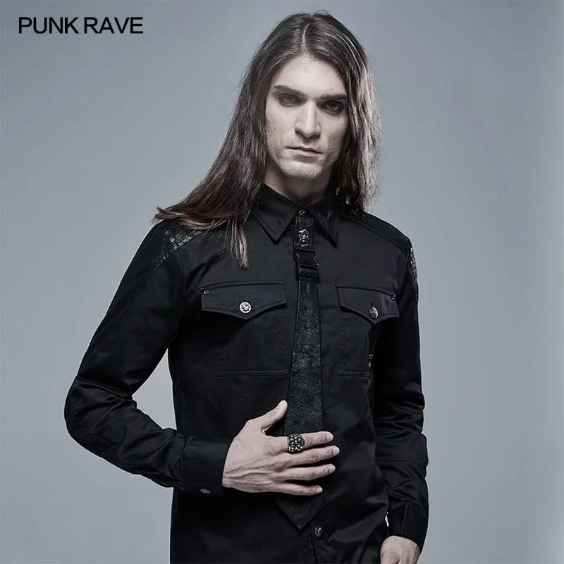 PUNK RAVE Men\'s Punk Adjustable Collar Stylish Tie Ghost Head Button Individuality Ties Appare Accessories