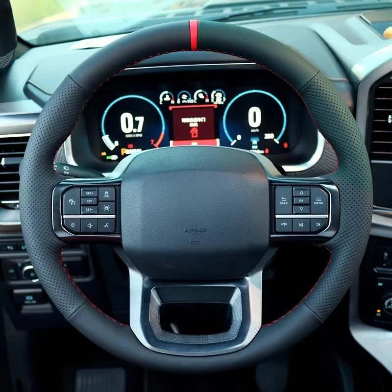 

Hand-Stitched Non-slip Durable Nappa Leather Steering Wheel Cover For Ford Raptor F150 Car Interior Accessory