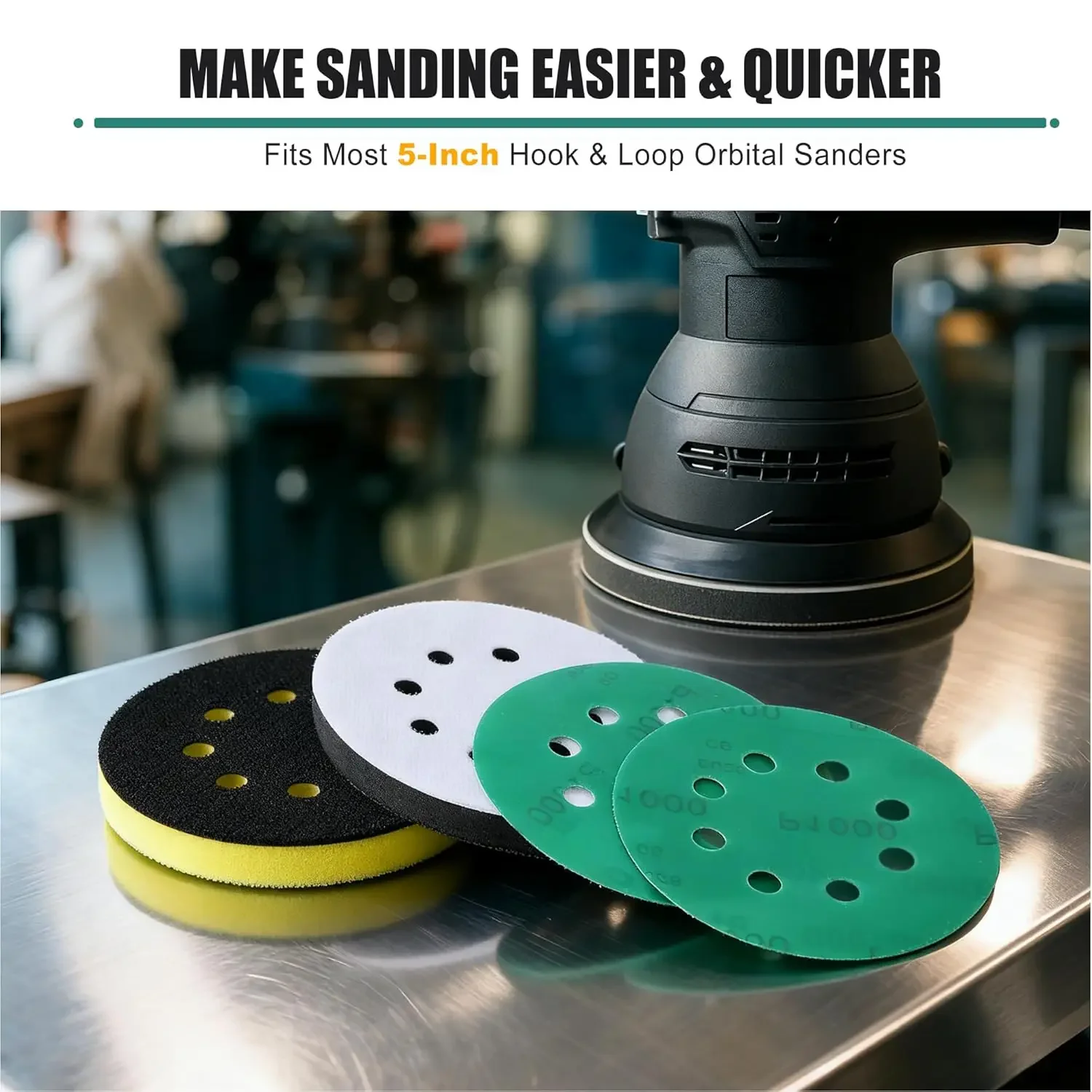 5 Inch 8 Hole Hook and Loop Upgraded Foam Sanding Pads 24Pcs with Hard and Soft Sponge Cushions with Sanding Discs 1000 and 2000