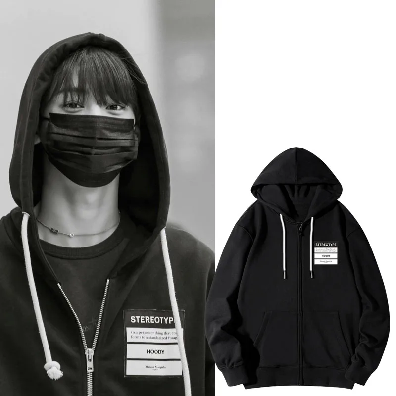 

ASTRO Chanyeol Airport Street Style Hoodie Zipper Loose Outerwear Spring Autumn Unisex Ins Casual Printed Kangaroo Pocket