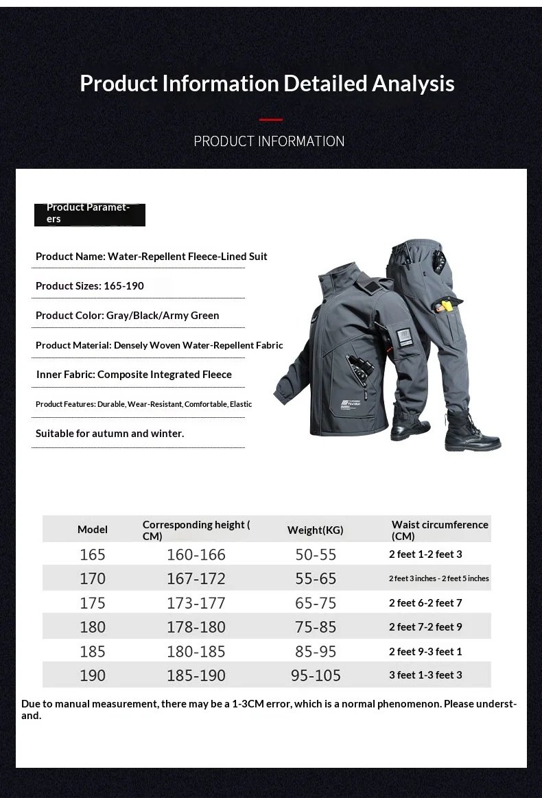 Unisex Fleece-gefütterter Wind- und Wasserdichter Herbst-Winter-Outdoor-Kletteranzug Taktische Arbeitskleidung Zweiteiliges Set für Männer und Frauen – Detail 13