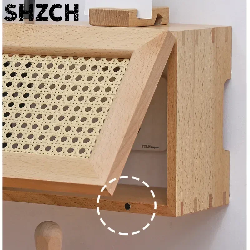 Rattan Woven Electrical Wire Case Wall-mounted Storage Box Multifunctional Router Box Magnetic Suction Design Organizing Rack