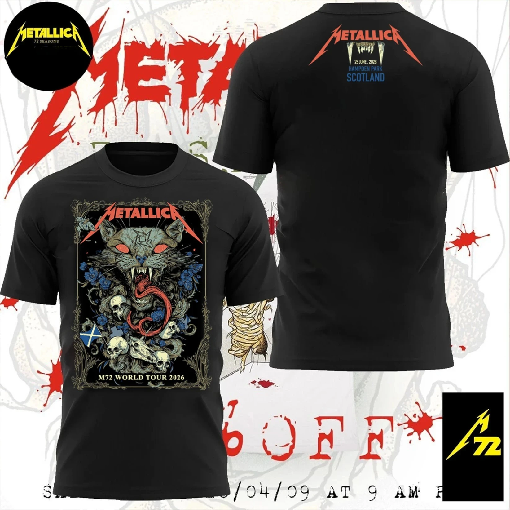 Metallica M72 Glasgow Scotland 2026 Hampden Park The Wild Cat Band T-Shirt Cotton Graphic Tee Men Women Summer Streetwear view 3
