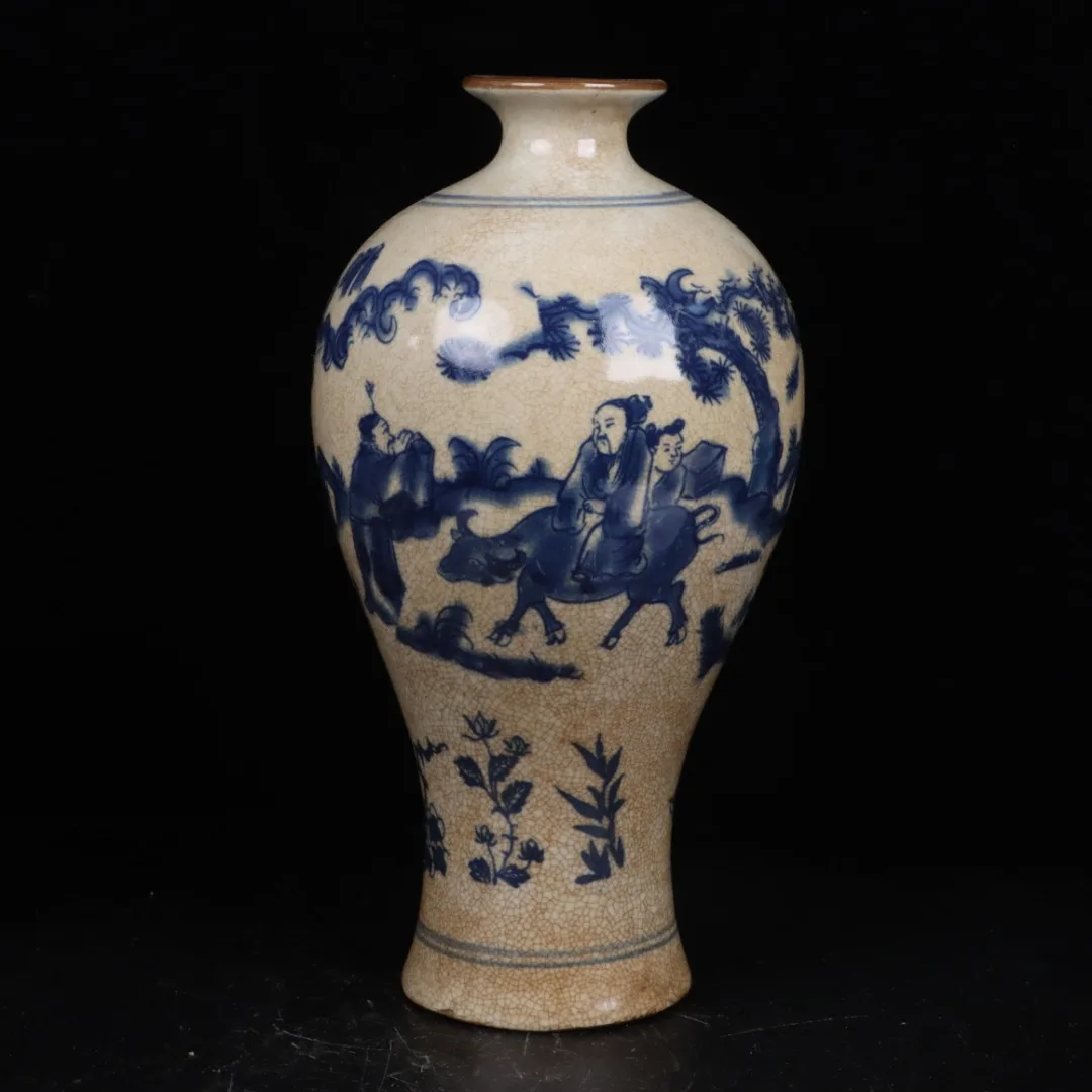 Jingdezhen Blue and White Character Story Pattern Plum Vase Antique Porcelain Decoration