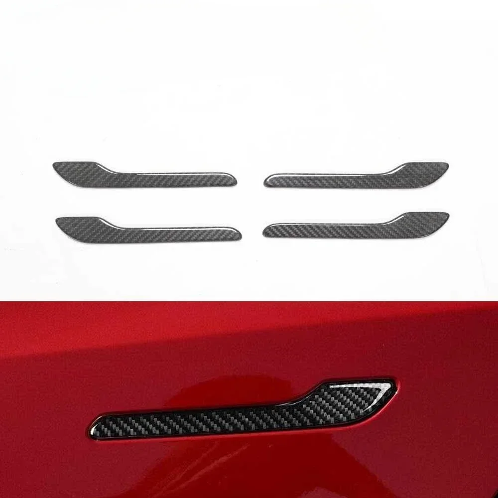 for Tesl Model pcs/set Carbon Fiber Car Door Handle Cover Trim Decoration Protector