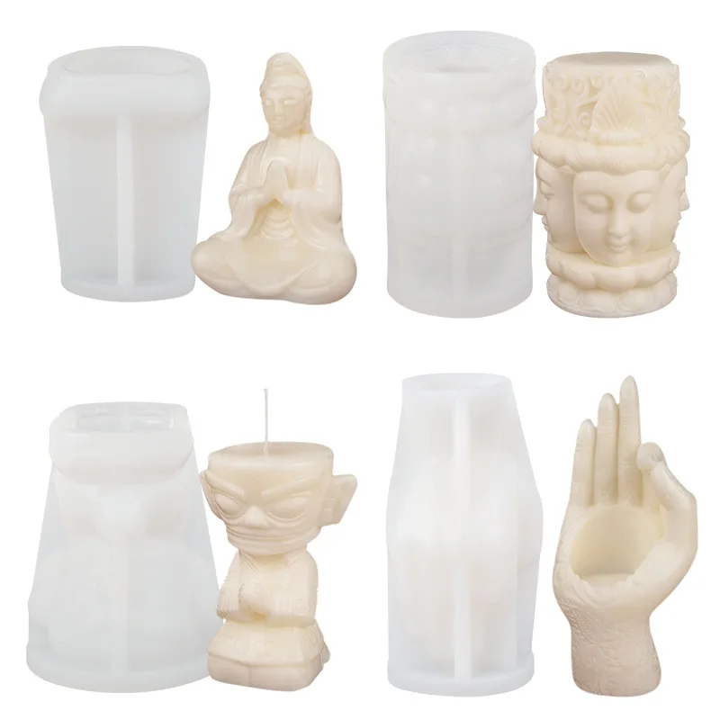 Buddha Scented Candle Mold Lotus Base Guanyin Hand Candle Holder Plaster Silicone Molds for Epoxy Resin