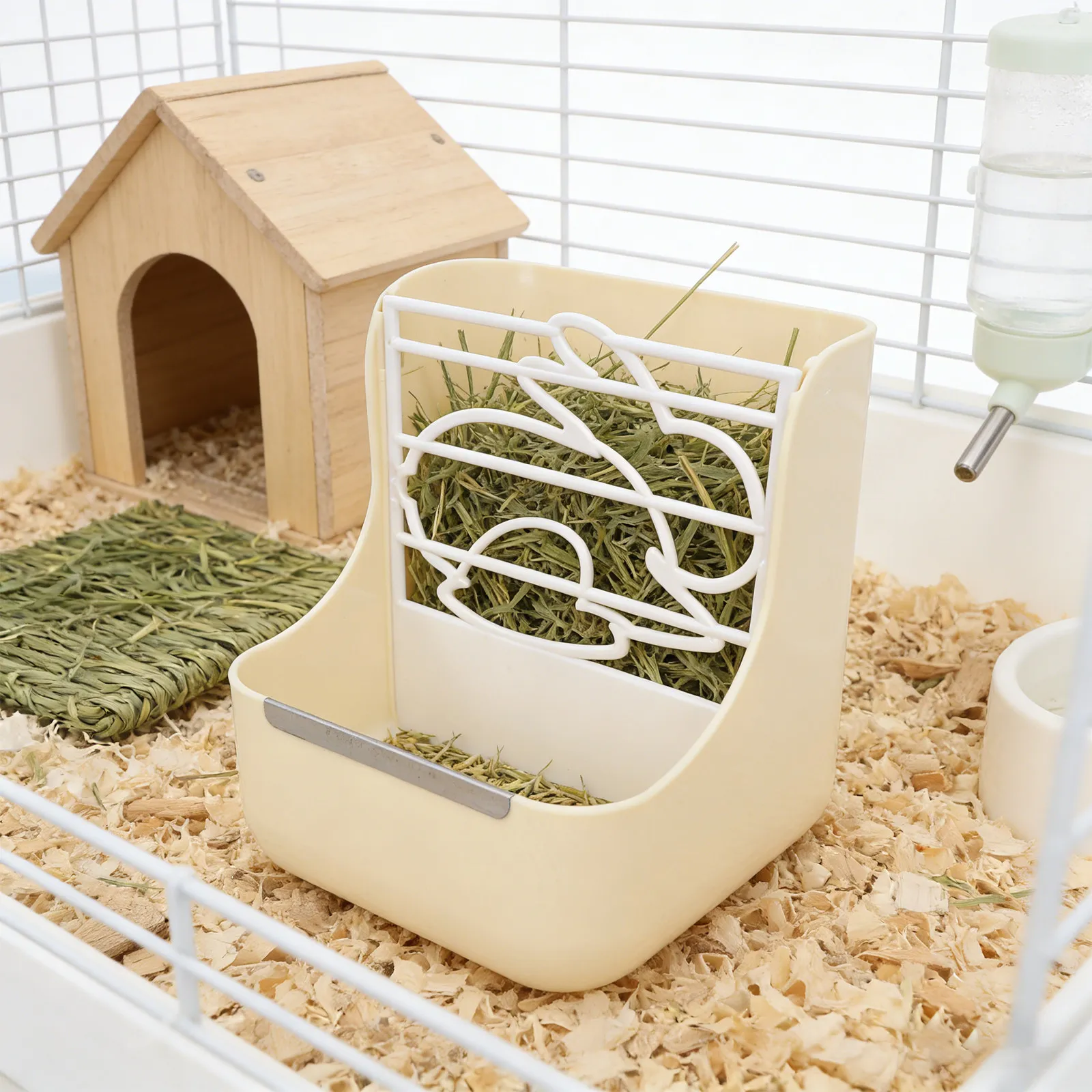 Rabbit Hay Feeder 2-in-1 Removable Adjustable Grass Rack Food Bowl for Bunnies Guinea Pigs Chinchillas Cage Accessories view 5
